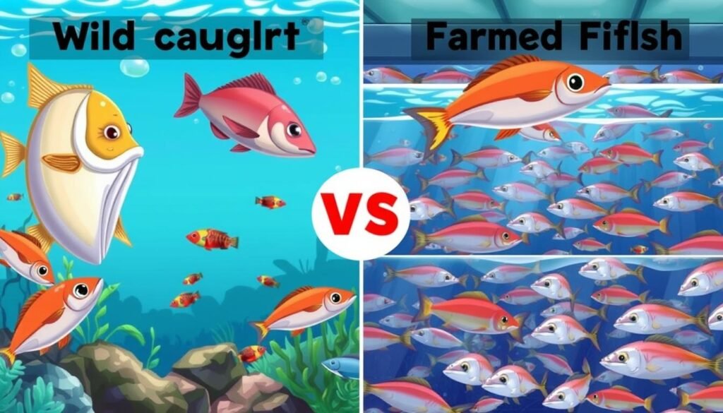 Wild-caught fish and farmed fish comparison