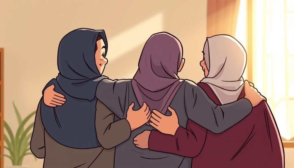 Muslim friends supporting each other